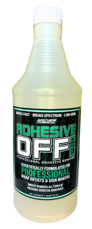Adhesive-Off 32oz spray bottle for removing adhesive residue.