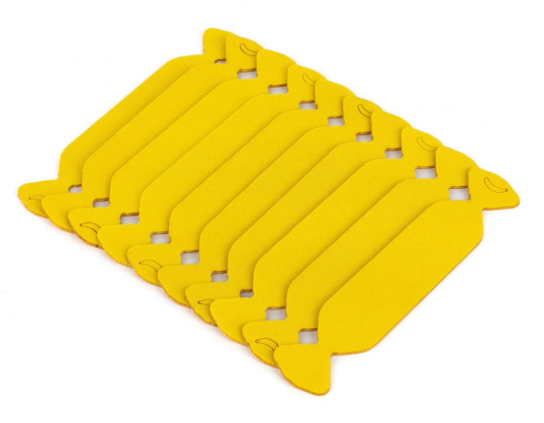 Yellow Banana Buffer felt buffers fanned out of box