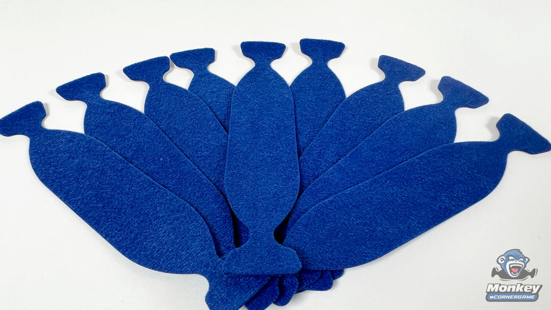 Monkey Strips Cornergame Blue wing-tip felt buffers fanned out