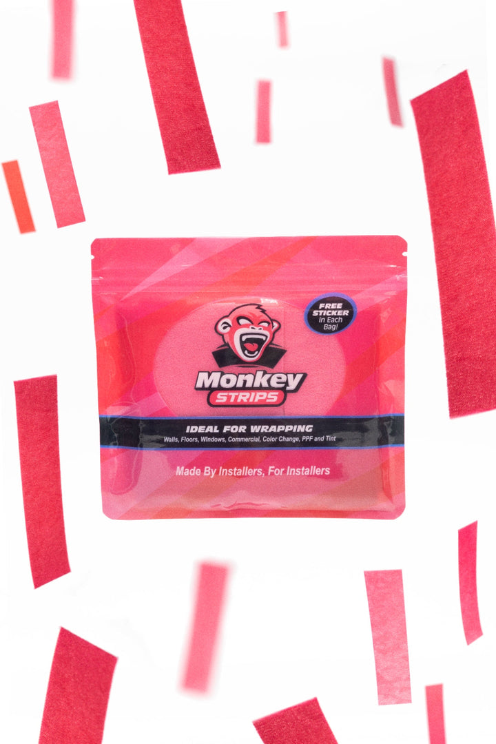 Monkey Strips Precision Pink packaging with floating strip elements
