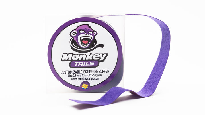 Monkey Tails purple felt buffer tape unrolled showing texture